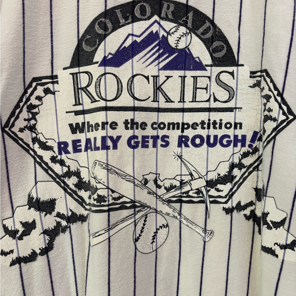 Vintage 90s White Purple Pin Stripe Colorado Rockies Flannel Pajamas ESleep XL - Picture 11 of 12